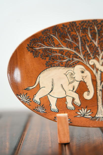 Twin Elephants Facing a Central Tree | Pattachitra painting plates