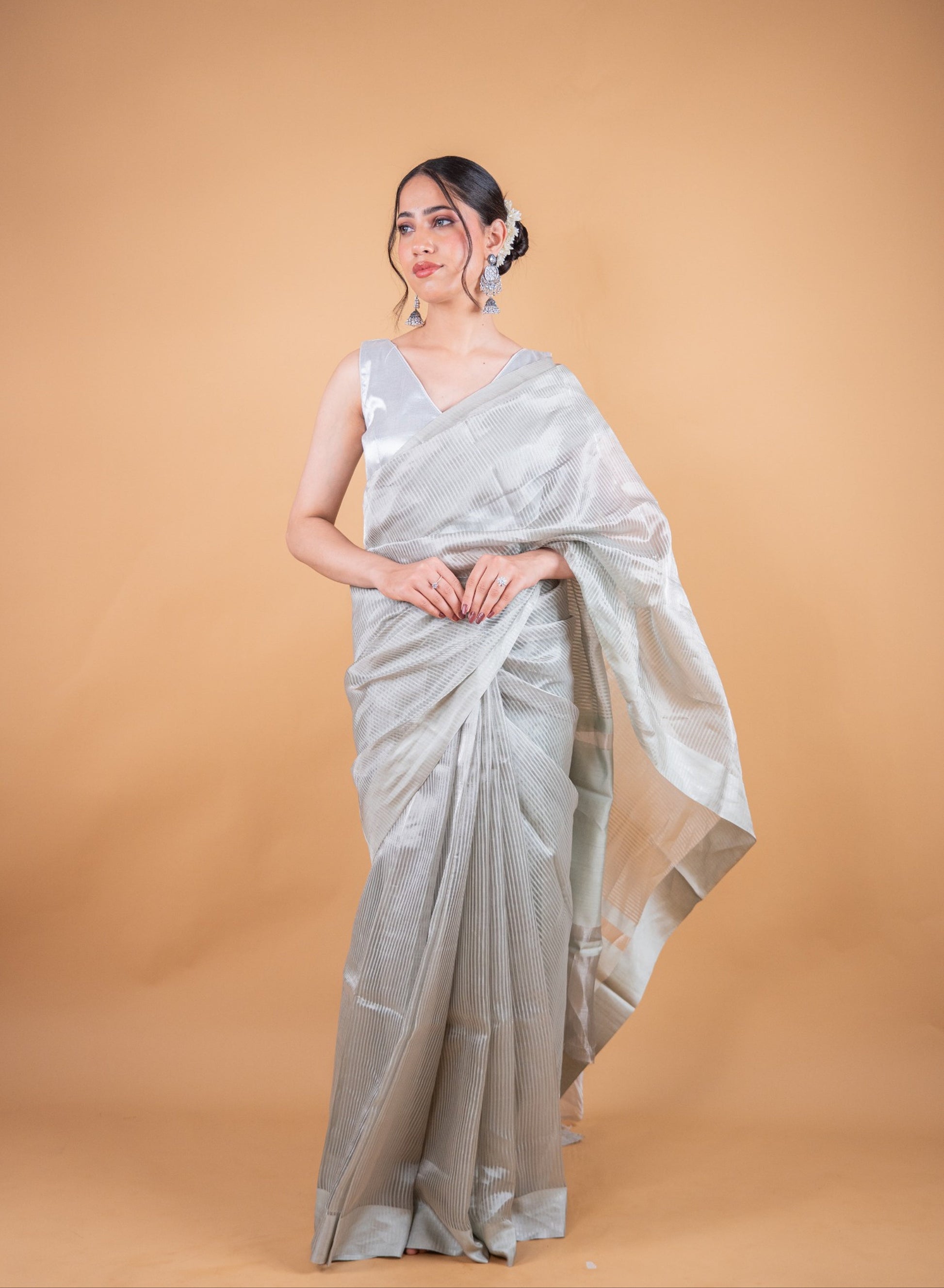 Handwoven Pure Tissue Silk Saree with Zari Stripes - Atulyakarigari