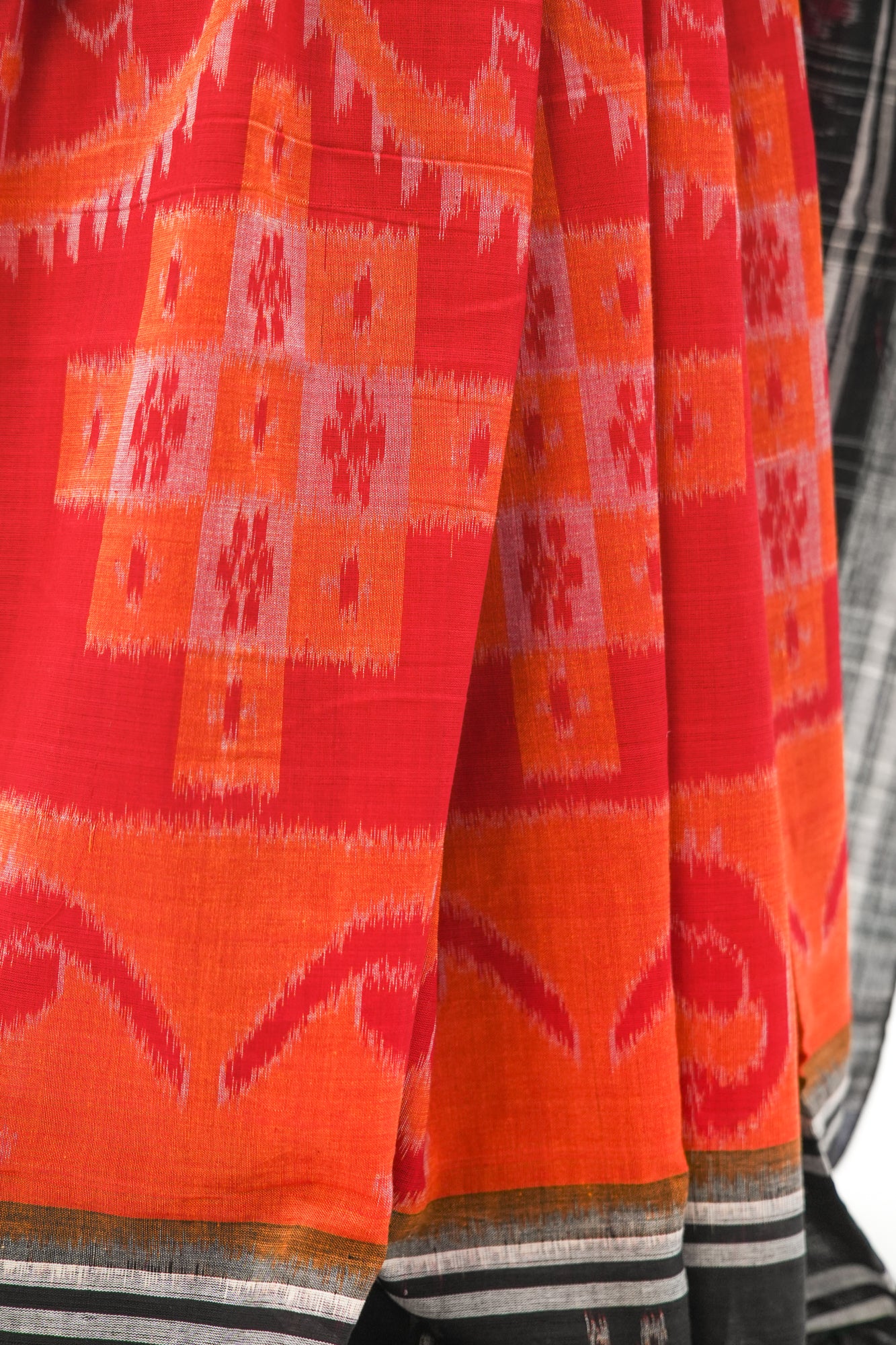 Scarlet Red Sambalpuri Cotton Saree with Mandala & Hansa Ikat