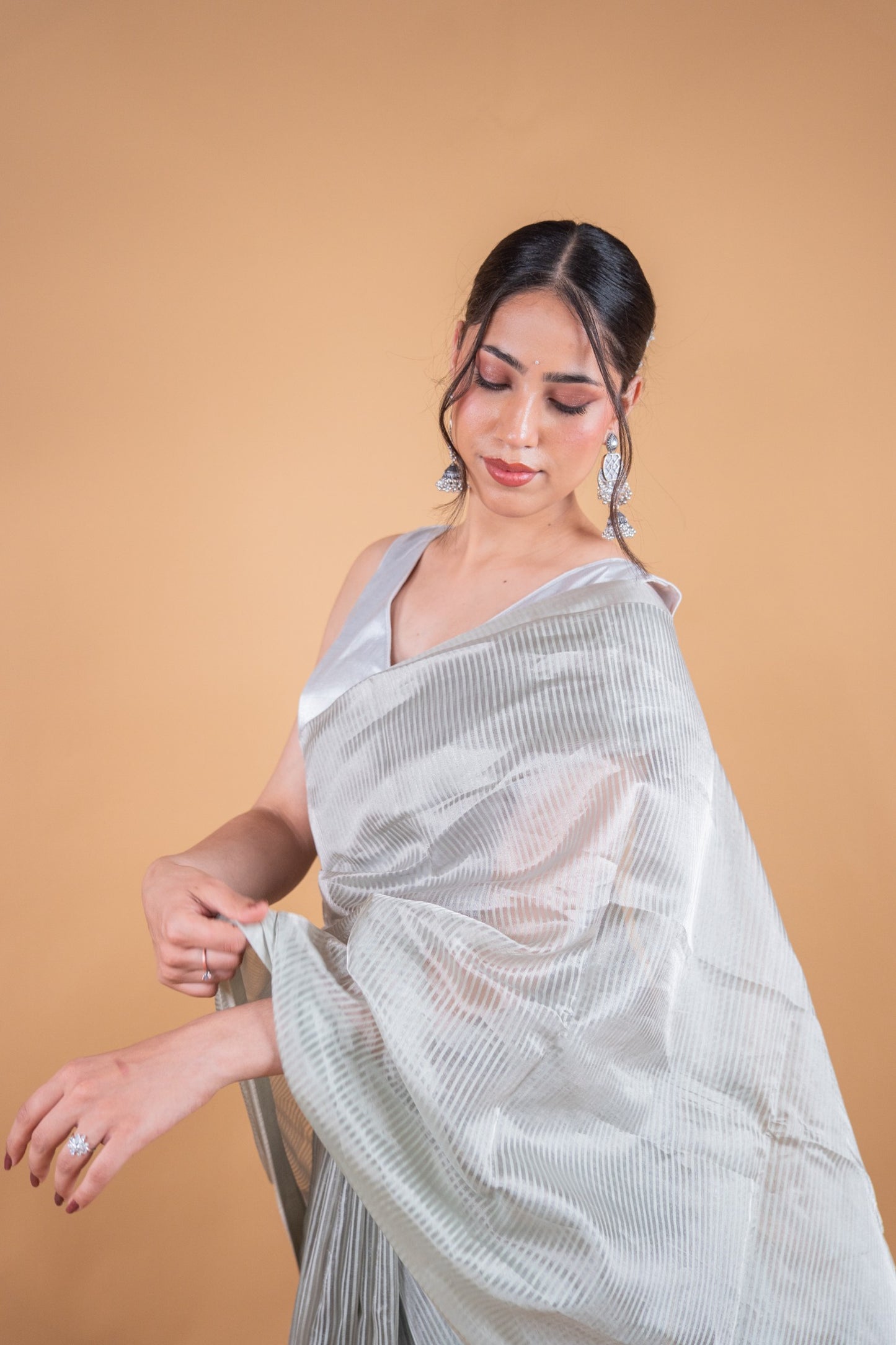 Handwoven Pure Tissue Silk Saree with Zari Stripes - Atulyakarigari