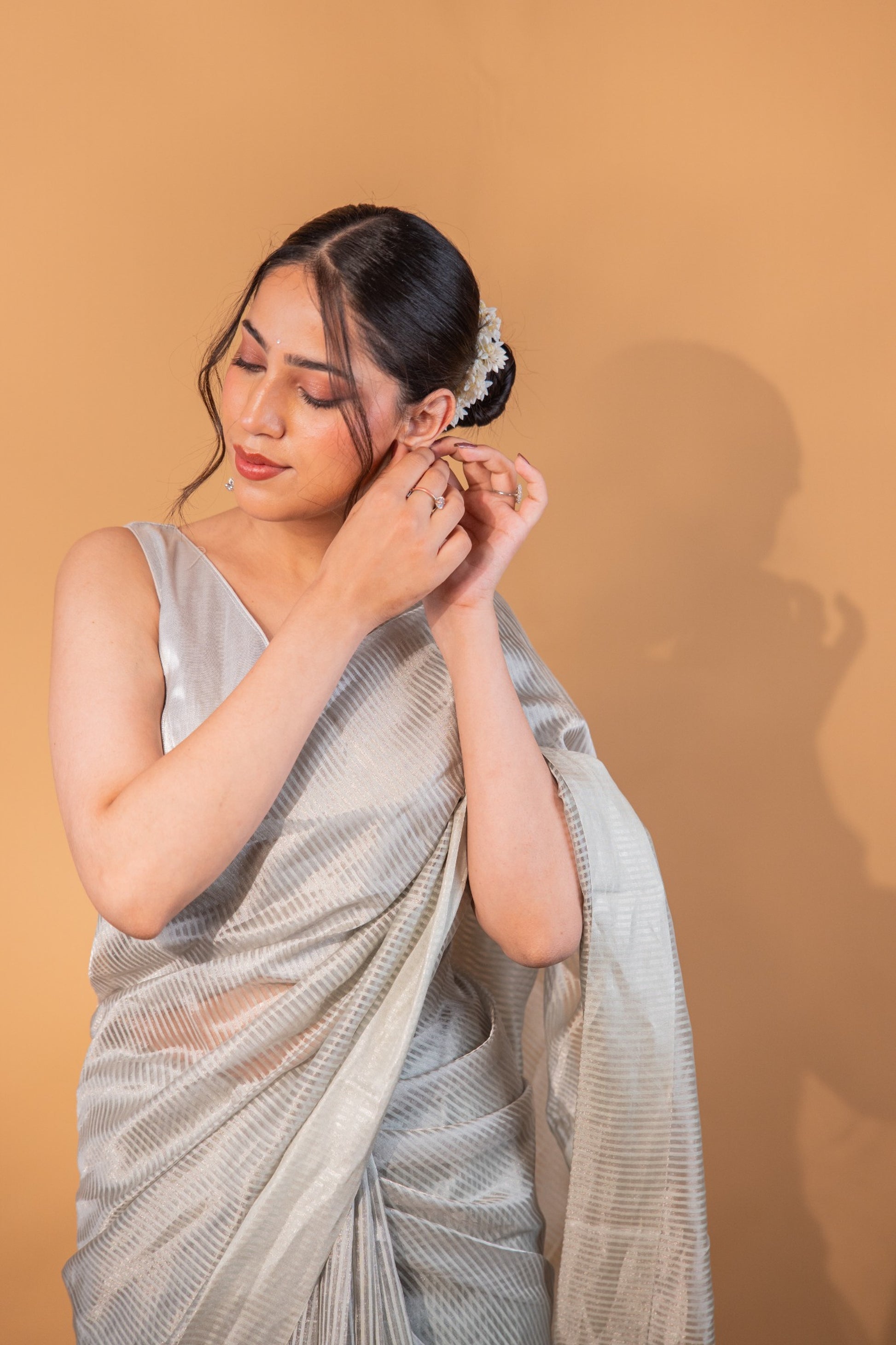 Handwoven Pure Tissue Silk Saree with Zari Stripes - Atulyakarigari