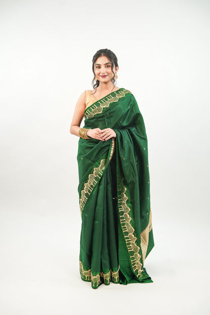 Electric Violet Banarasi Silk Saree with Peacock Medallion Border