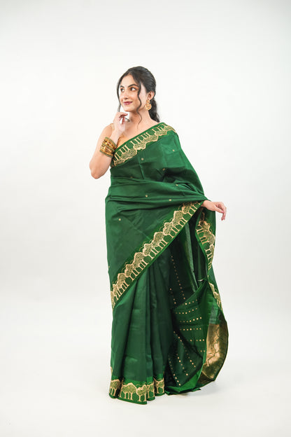 Electric Violet Banarasi Silk Saree with Peacock Medallion Border