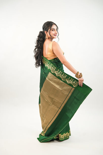 Electric Violet Banarasi Silk Saree with Peacock Medallion Border