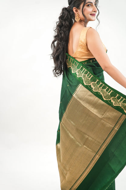 Electric Violet Banarasi Silk Saree with Peacock Medallion Border