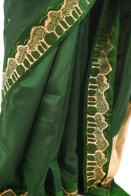 Electric Violet Banarasi Silk Saree with Peacock Medallion Border