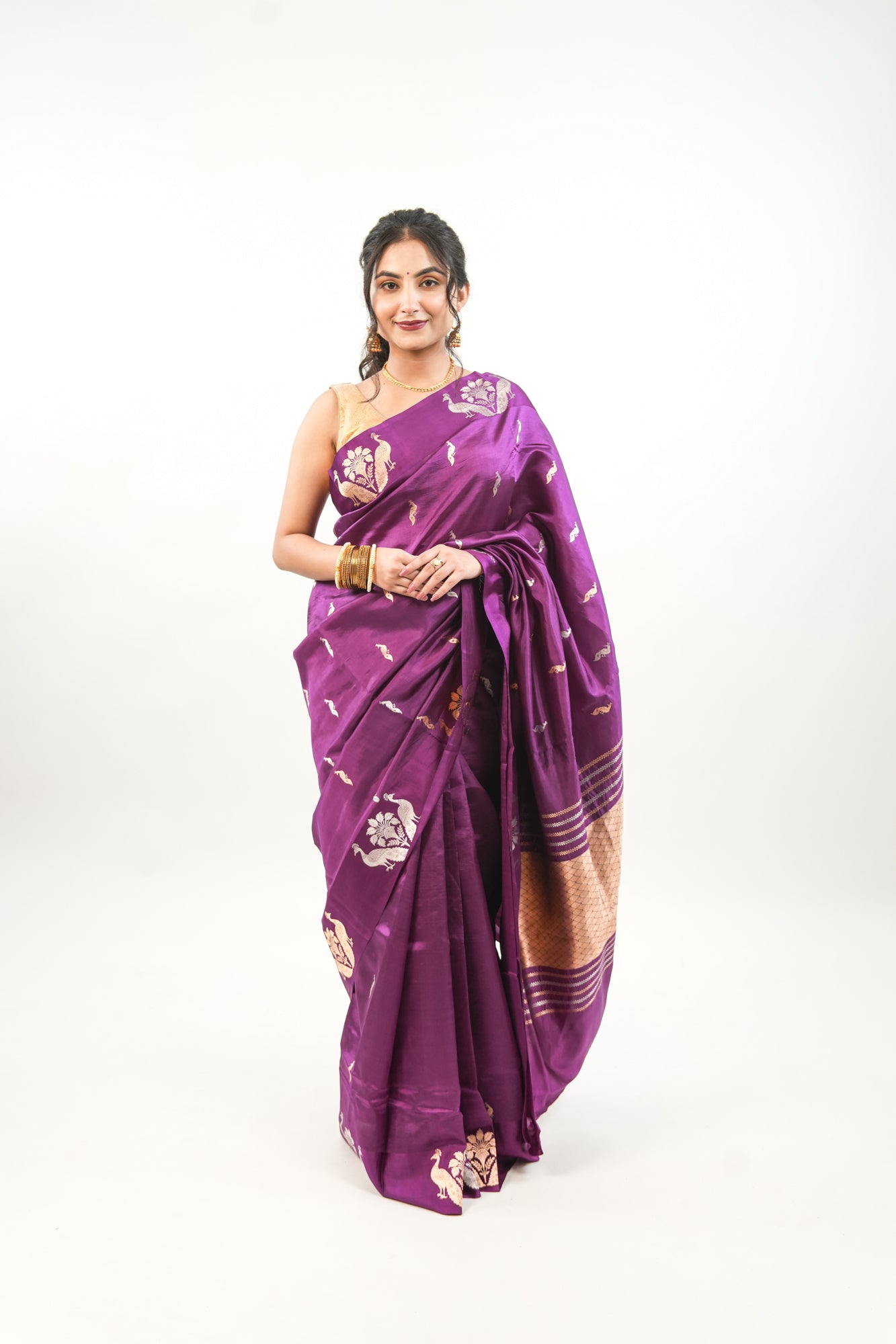 Royal Purple Banarasi Silk Saree with Twin Peacock Tree Motif
