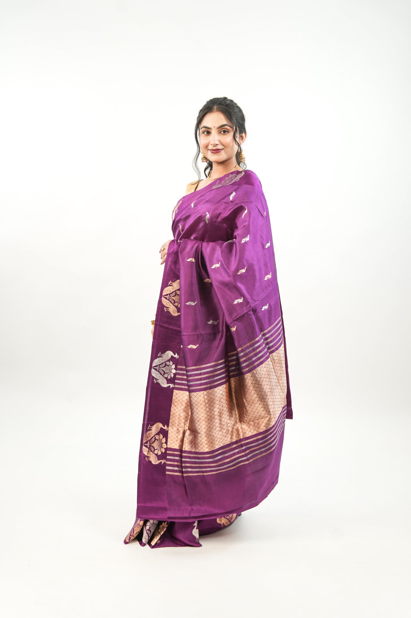 Royal Purple Banarasi Silk Saree with Twin Peacock Tree Motif
