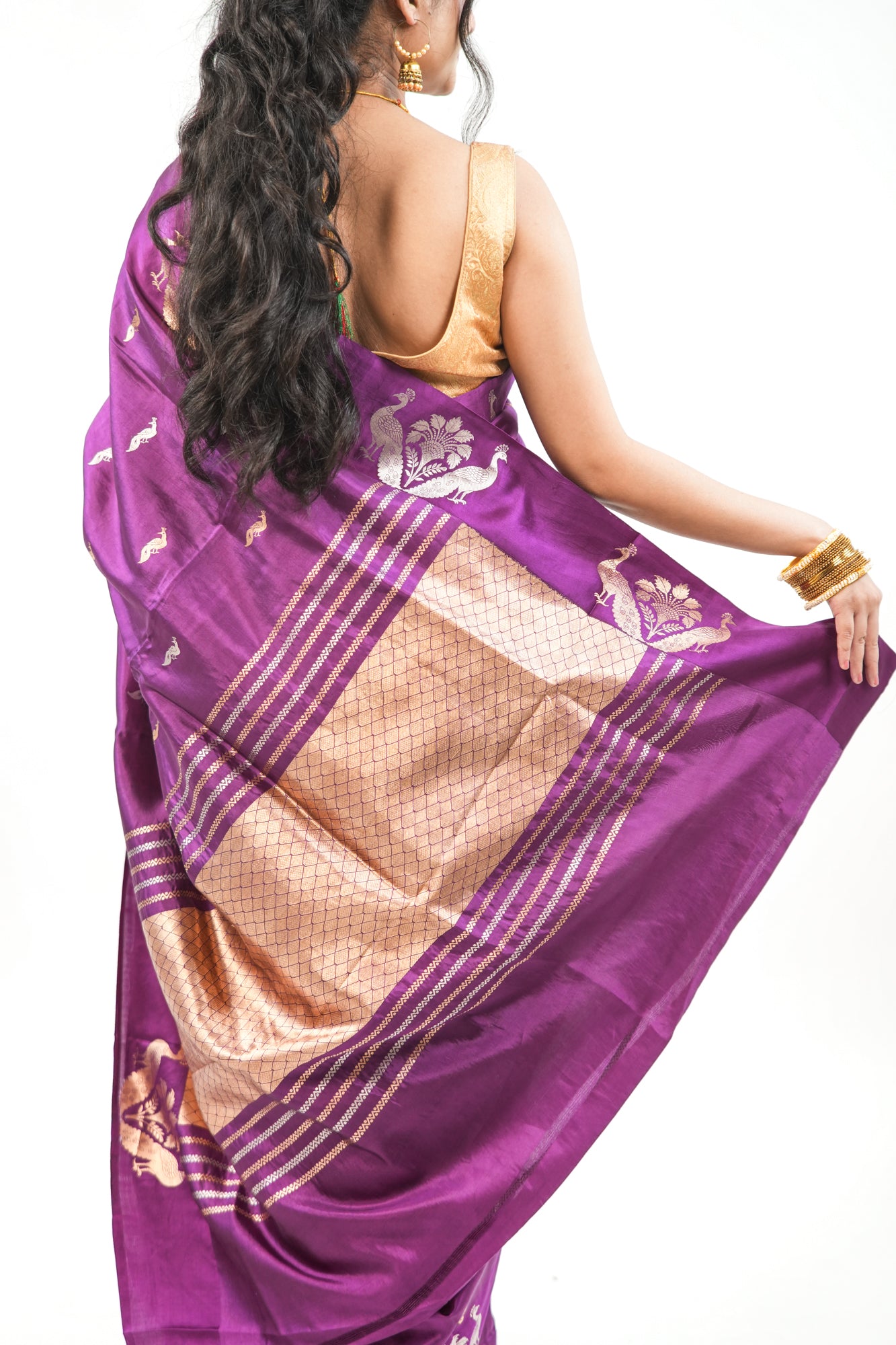 Royal Purple Banarasi Silk Saree with Twin Peacock Tree Motif