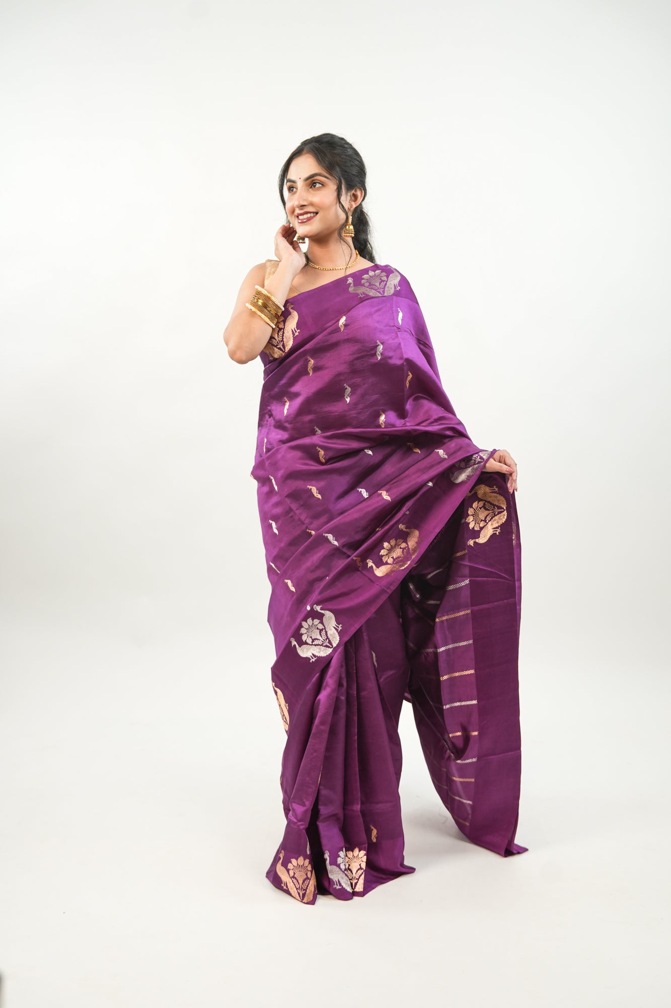 Royal Purple Banarasi Silk Saree with Twin Peacock Tree Motif