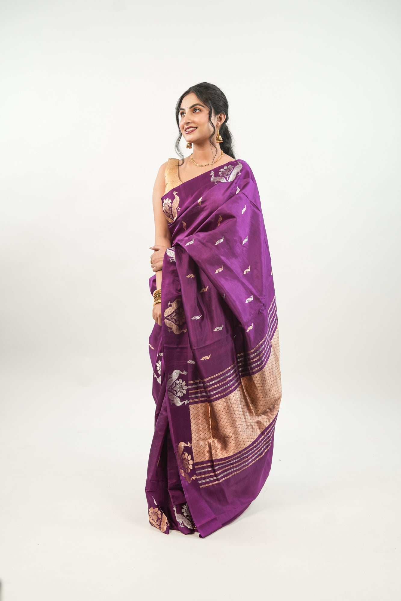 Royal Purple Banarasi Silk Saree with Twin Peacock Tree Motif