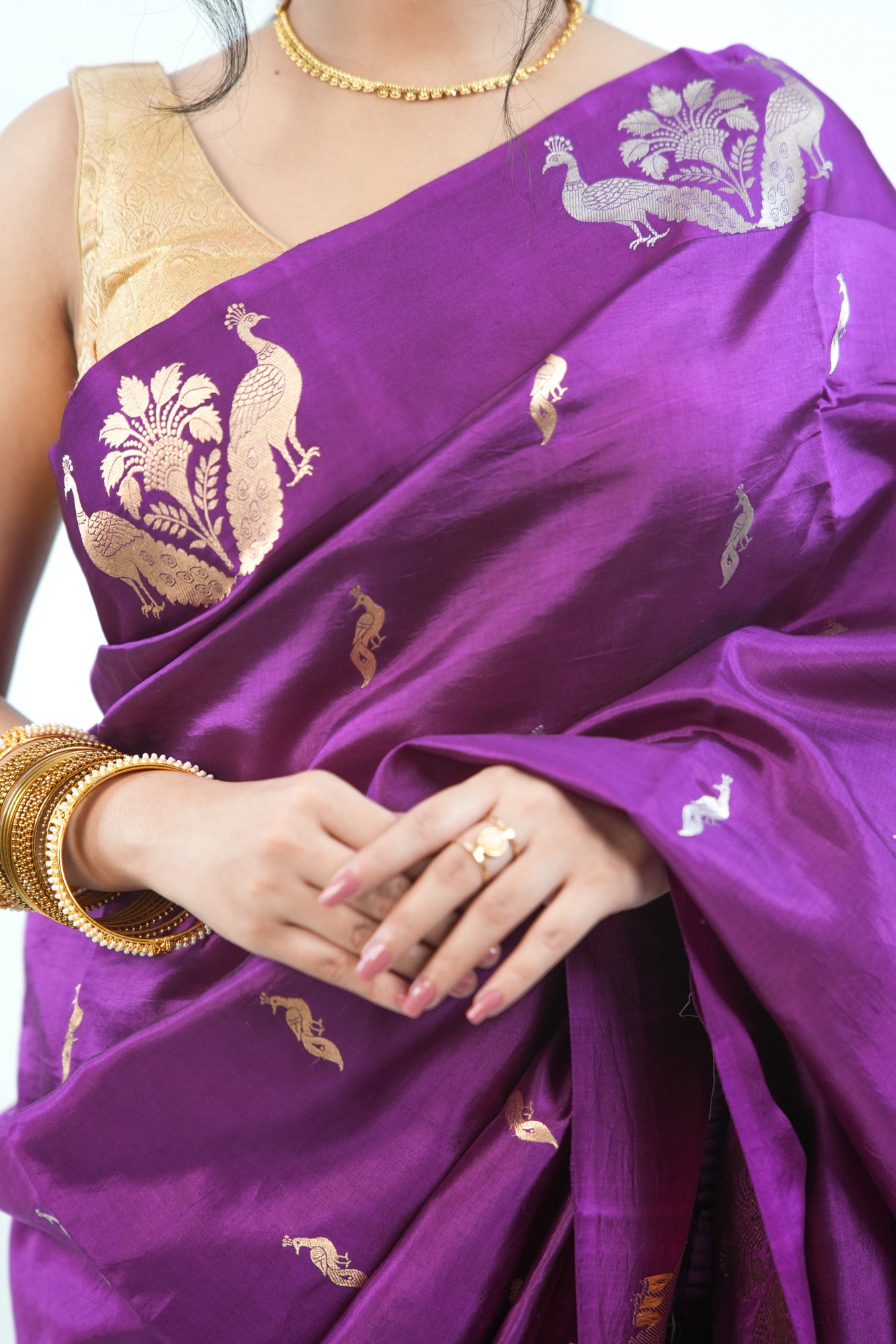 Royal Purple Banarasi Silk Saree with Twin Peacock Tree Motif