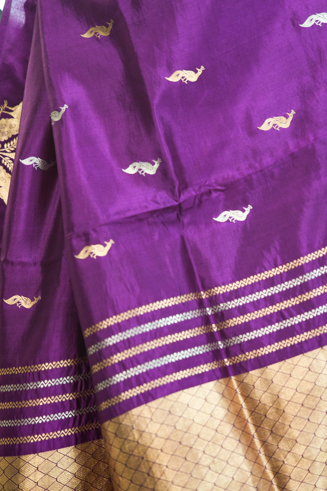 Royal Purple Banarasi Silk Saree with Twin Peacock Tree Motif