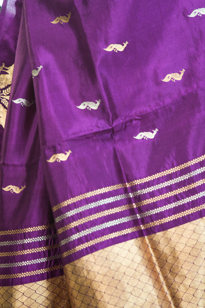 Royal Purple Banarasi Silk Saree with Twin Peacock Tree Motif