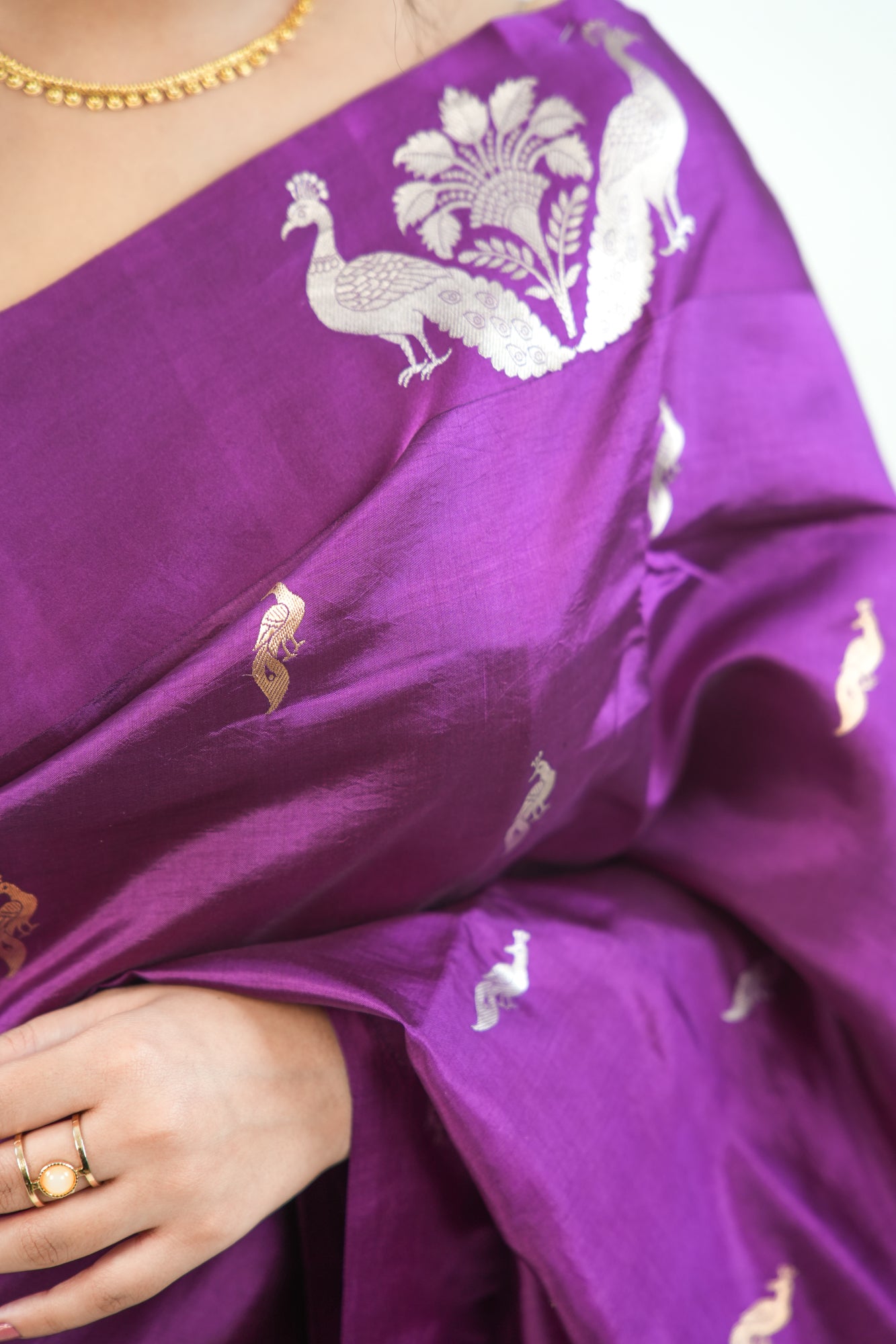 Royal Purple Banarasi Silk Saree with Twin Peacock Tree Motif