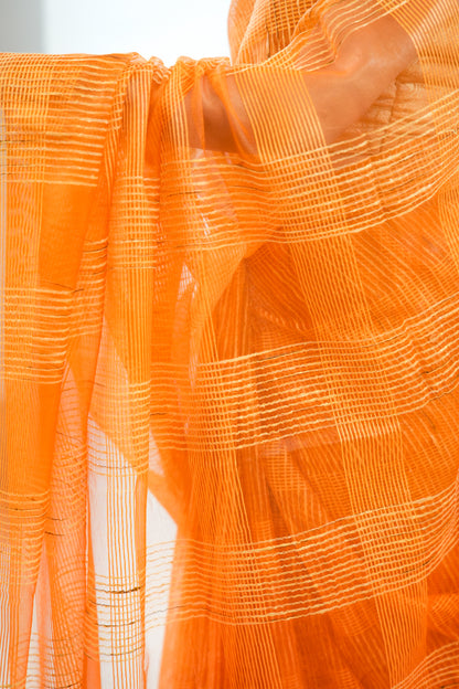 Mustard Gold Ghicha Tussar Saree with Windowpane Weave