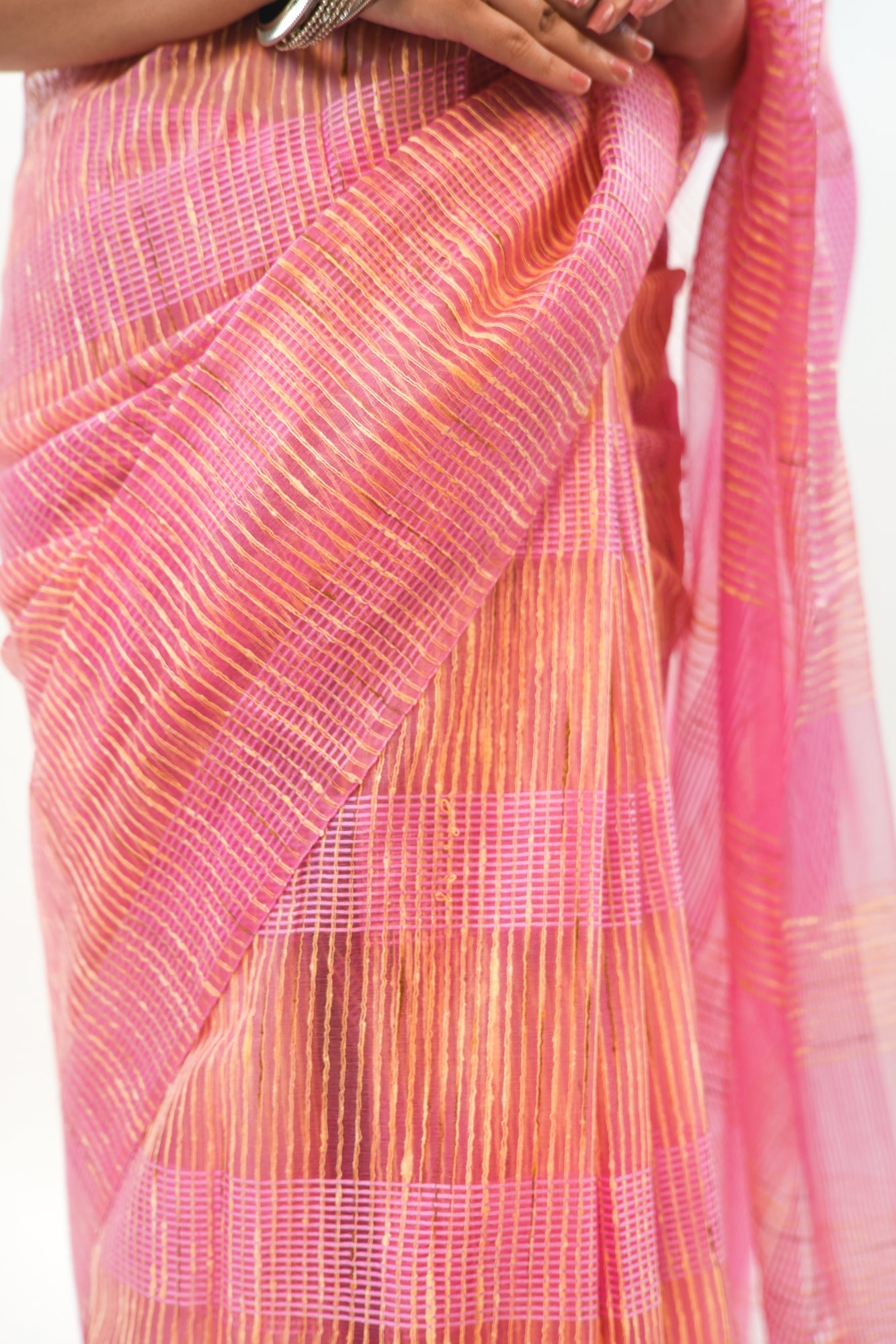 Onion Pink Ghicha Tussar Saree with Contrast Tassels