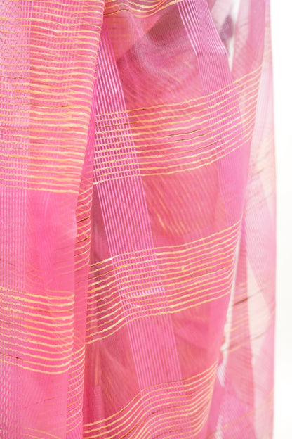 Onion Pink Ghicha Tussar Saree with Contrast Tassels