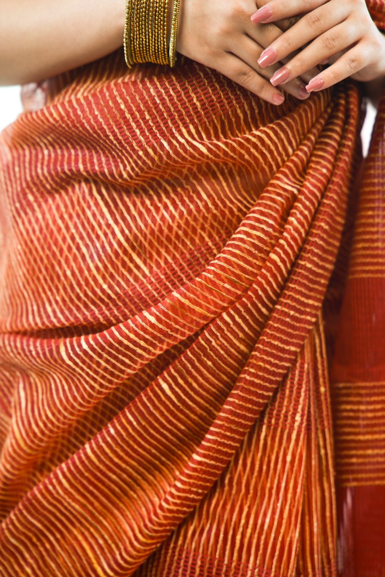 Deep Maroon Ghicha Tussar Saree with Gold Stripe Weave