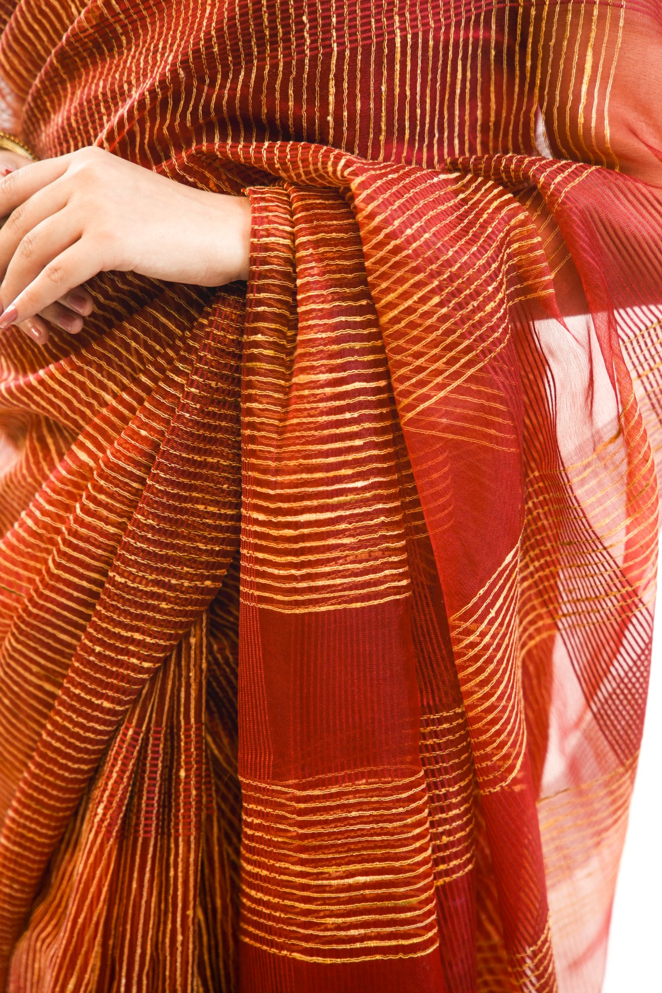 Deep Maroon Ghicha Tussar Saree with Gold Stripe Weave