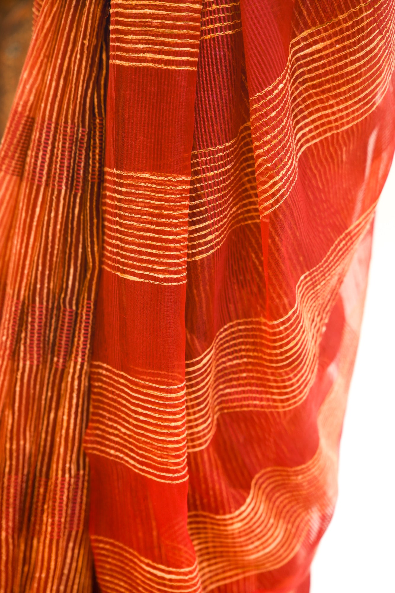 Deep Maroon Ghicha Tussar Saree with Gold Stripe Weave