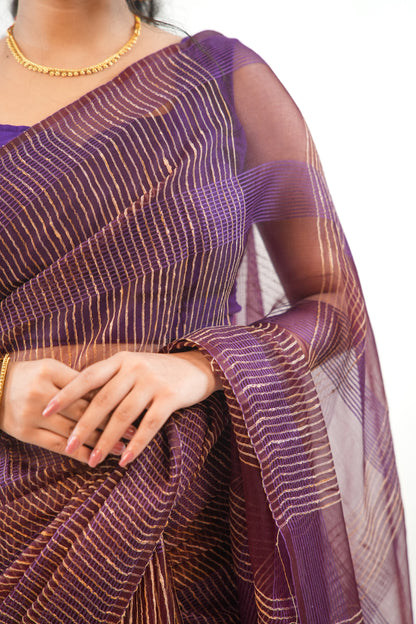 Deep Wine Ghicha Tussar Saree with Gold Zari & Tassels