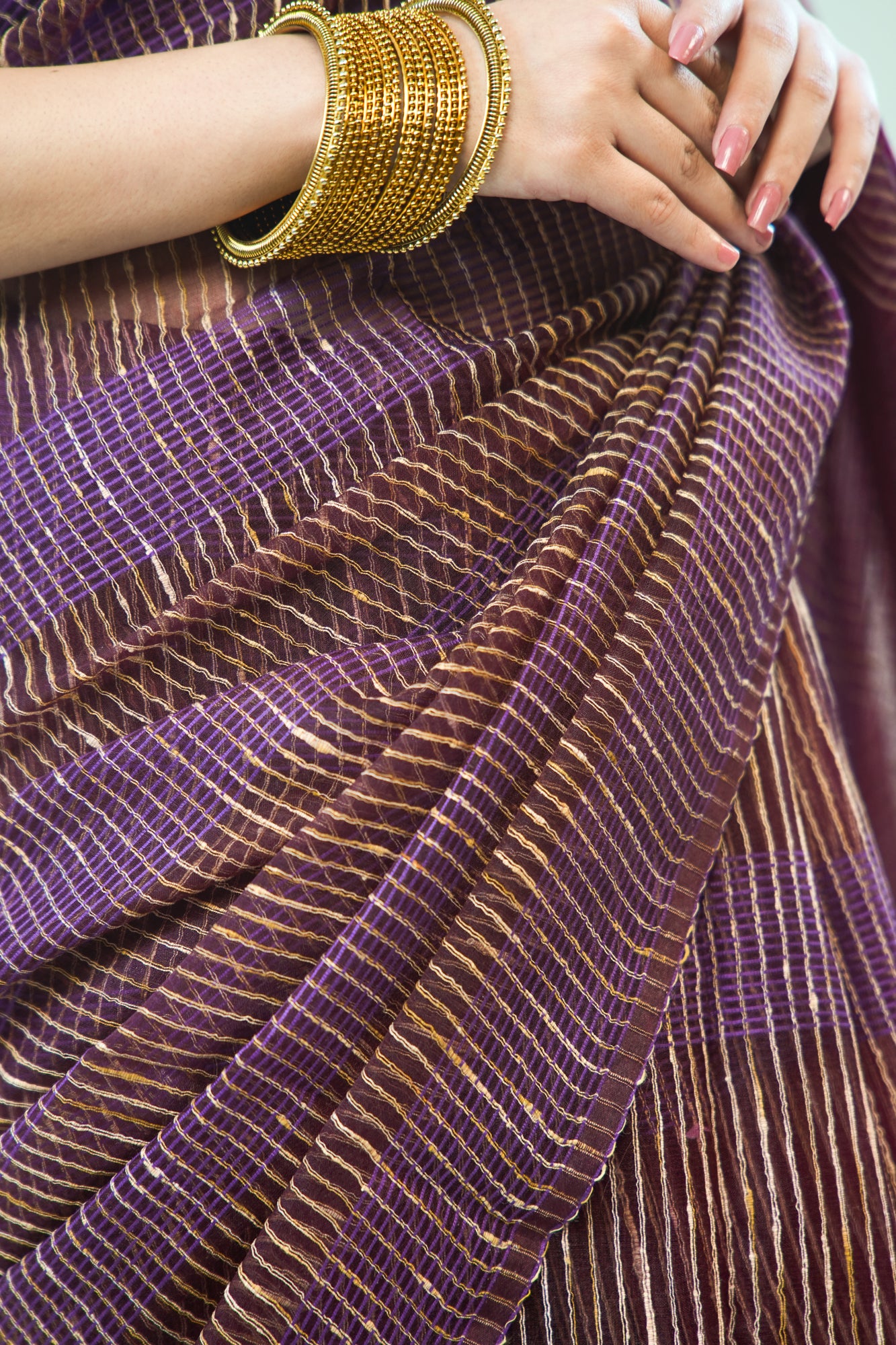Deep Wine Ghicha Tussar Saree with Gold Zari & Tassels