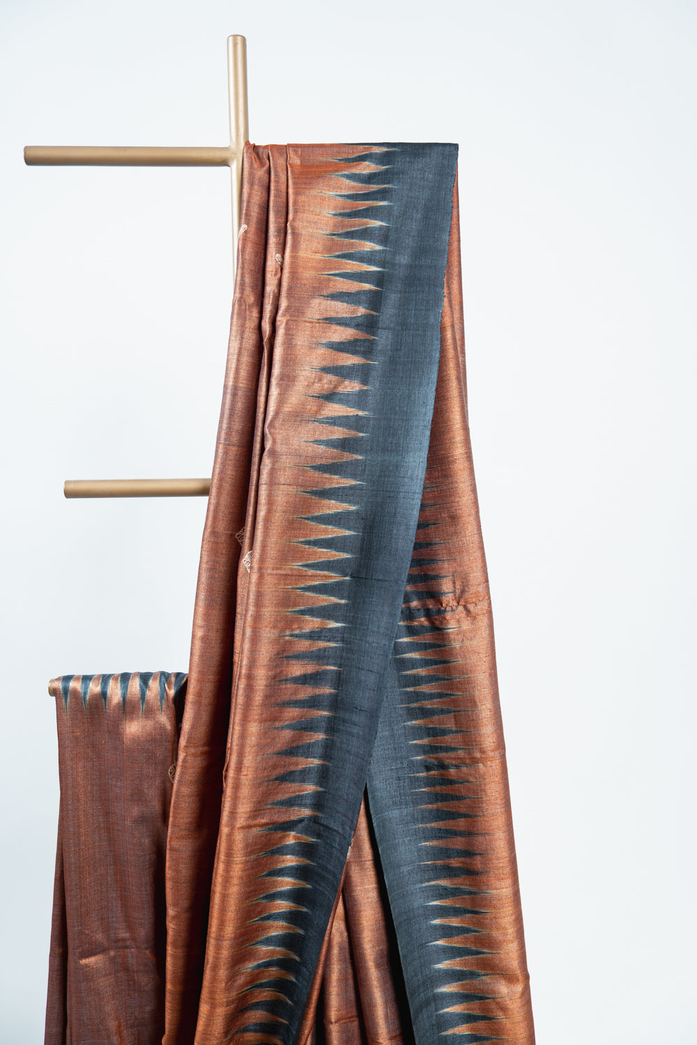 Rust Copper Tussar Silk Saree with Black Temple Border