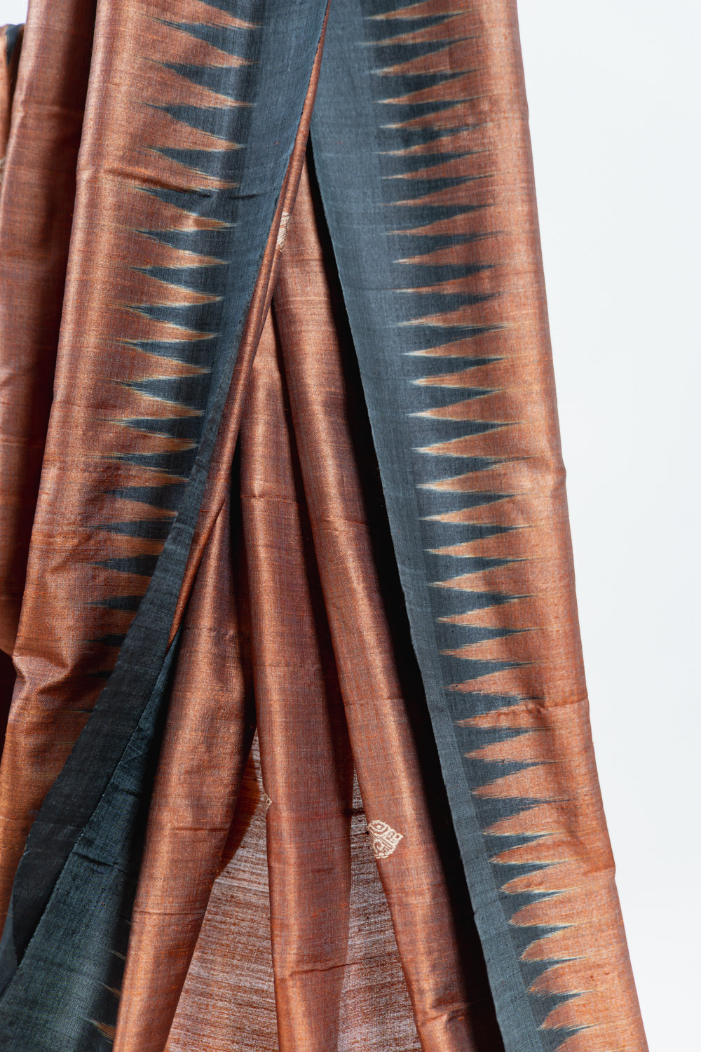 Rust Copper Tussar Silk Saree with Black Temple Border