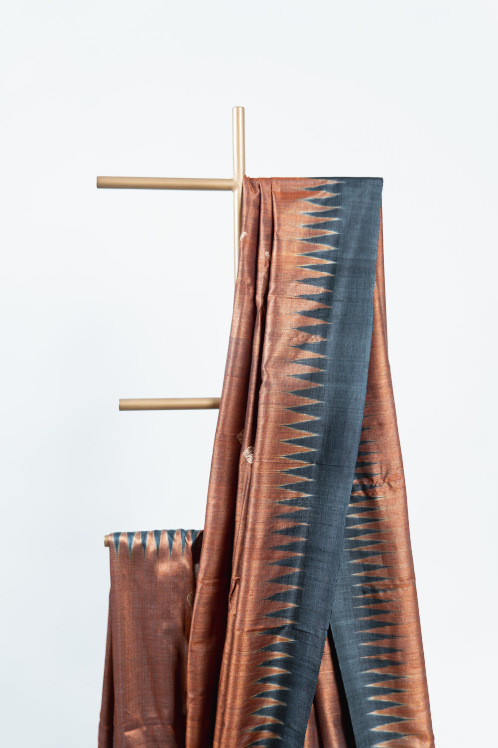 Rust Copper Tussar Silk Saree with Black Temple Border