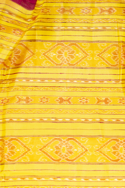 Wine Magenta Tussar Silk Saree with Yellow Temple Border