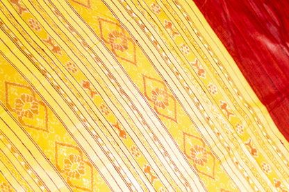 Blood Red Tussar Silk Saree with Yellow Temple Border