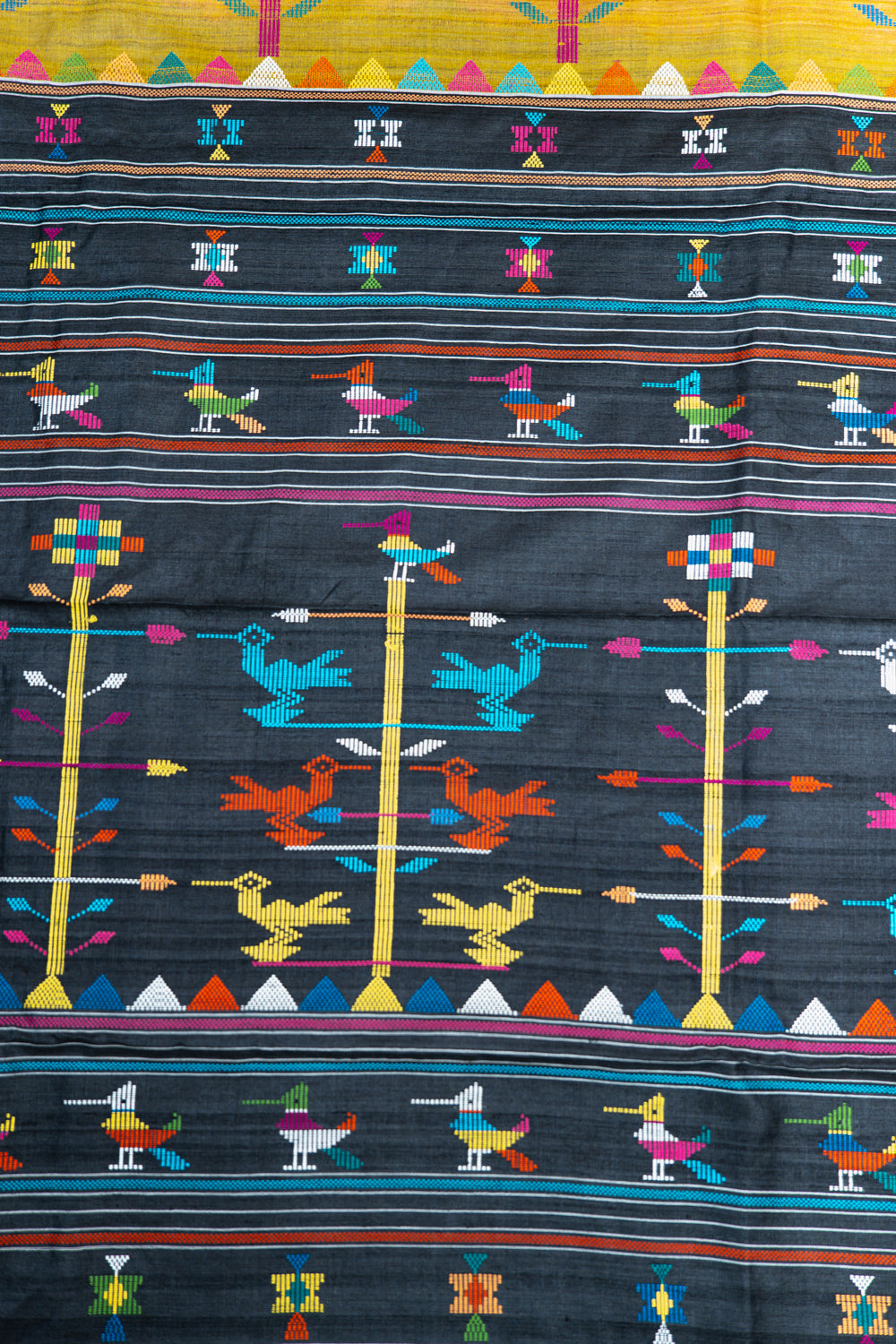 Mustard Tussar Silk Saree with Plum & Black Temple Border