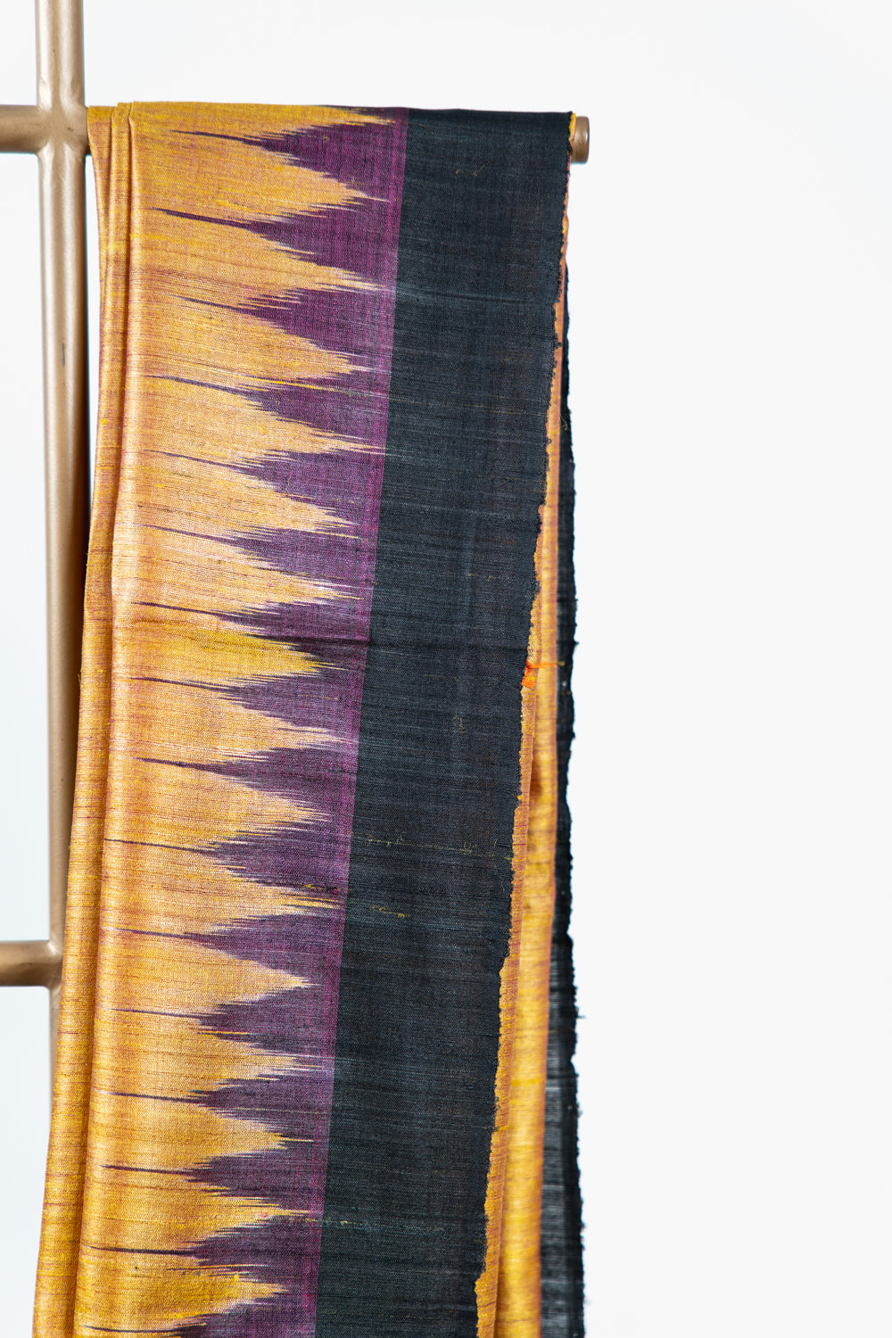 Mustard Tussar Silk Saree with Plum & Black Temple Border