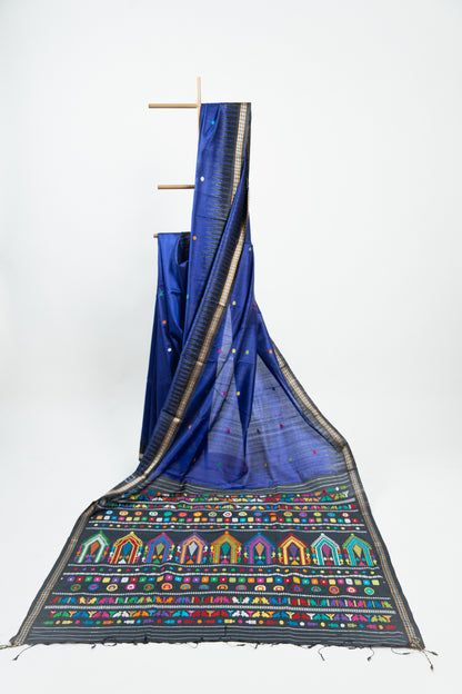Royal Purple Tussar Silk Saree with Black Temple Border