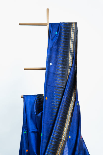 Royal Purple Tussar Silk Saree with Black Temple Border