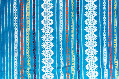 Teal Blue Tussar Silk Saree with White Geometric Border