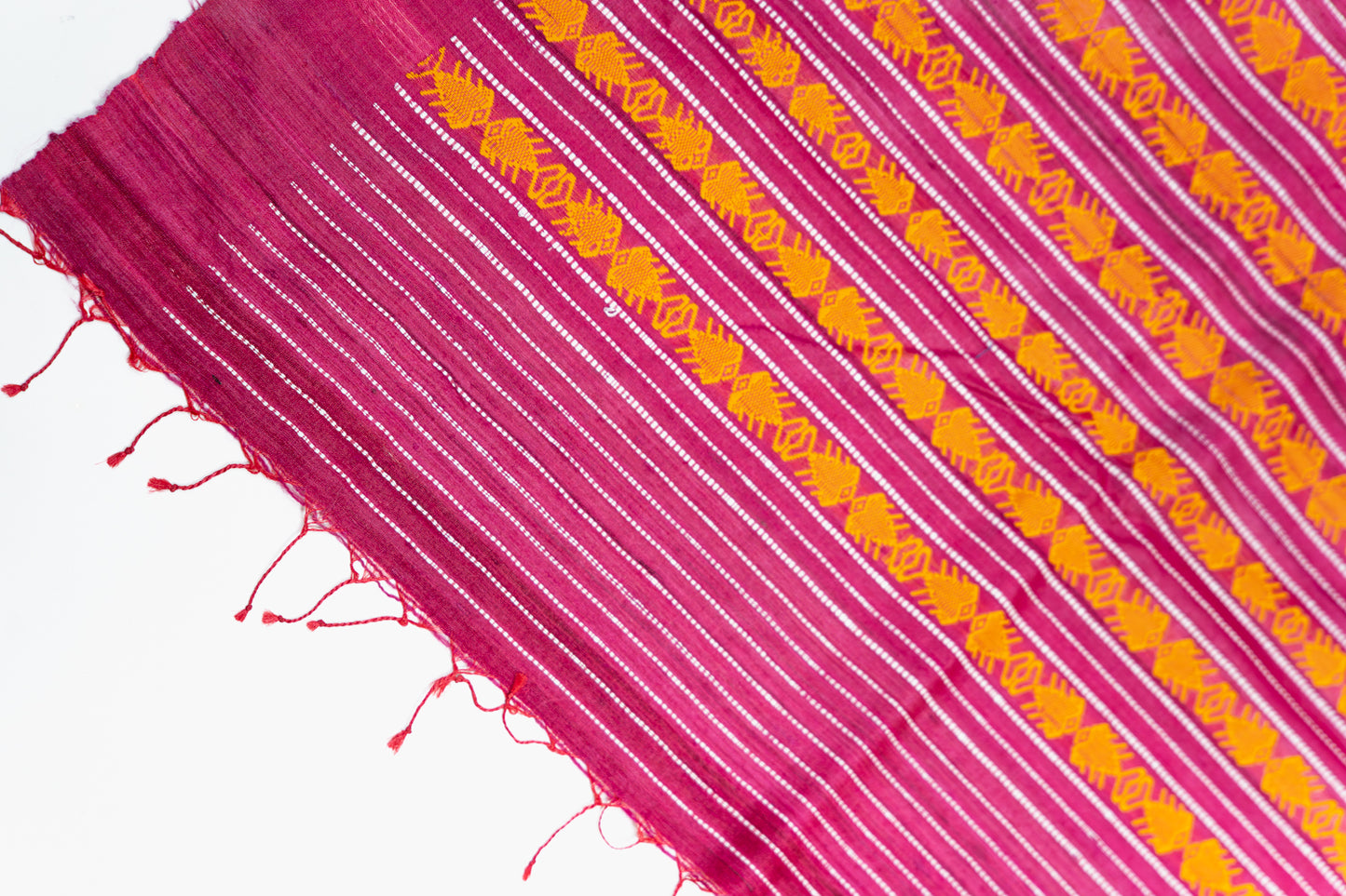 Muted Fuchsia Tussar Silk Saree with Mustard Geometric Motif