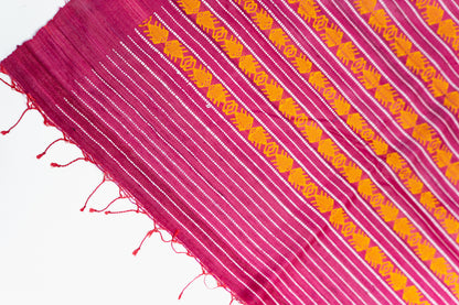 Muted Fuchsia Tussar Silk Saree with Mustard Geometric Motif