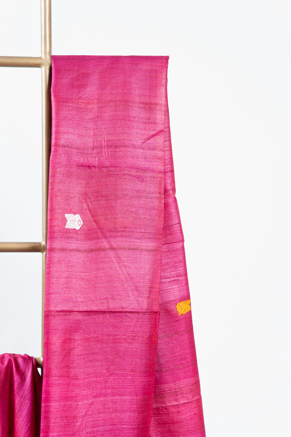 Muted Fuchsia Tussar Silk Saree with Mustard Geometric Motif