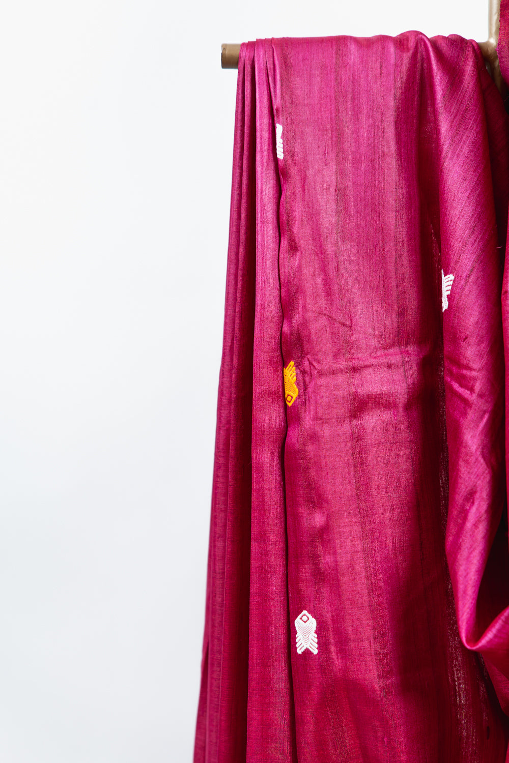 Muted Fuchsia Tussar Silk Saree with Mustard Geometric Motif