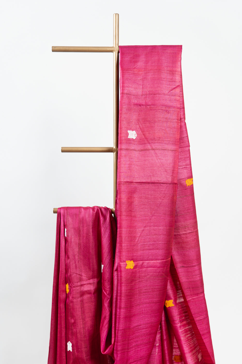 Muted Fuchsia Tussar Silk Saree with Mustard Geometric Motif