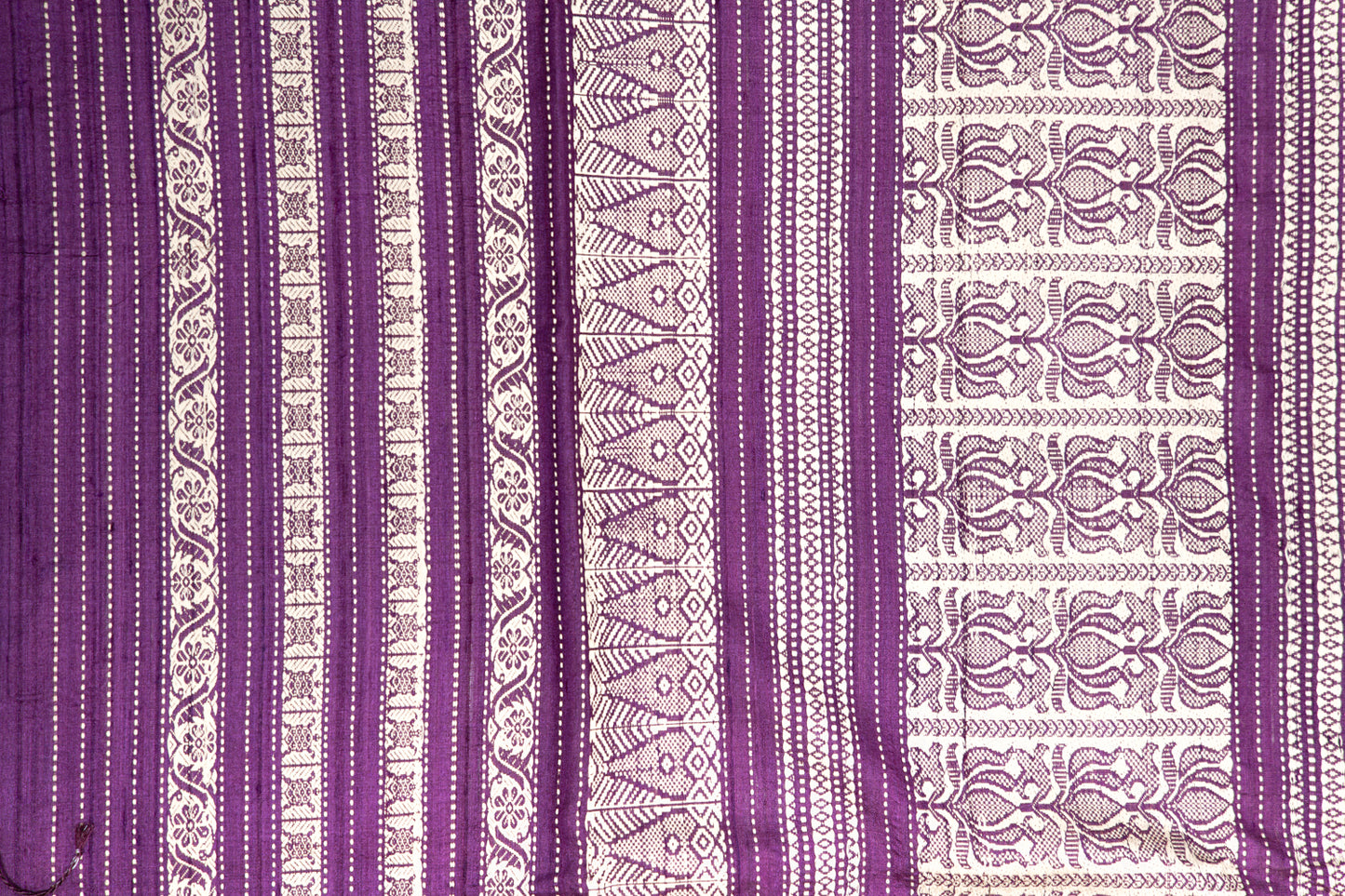 Natural Beige Tussar Silk Saree with Fish Motifs & Plum Border