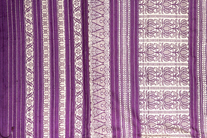 Natural Beige Tussar Silk Saree with Fish Motifs & Plum Border