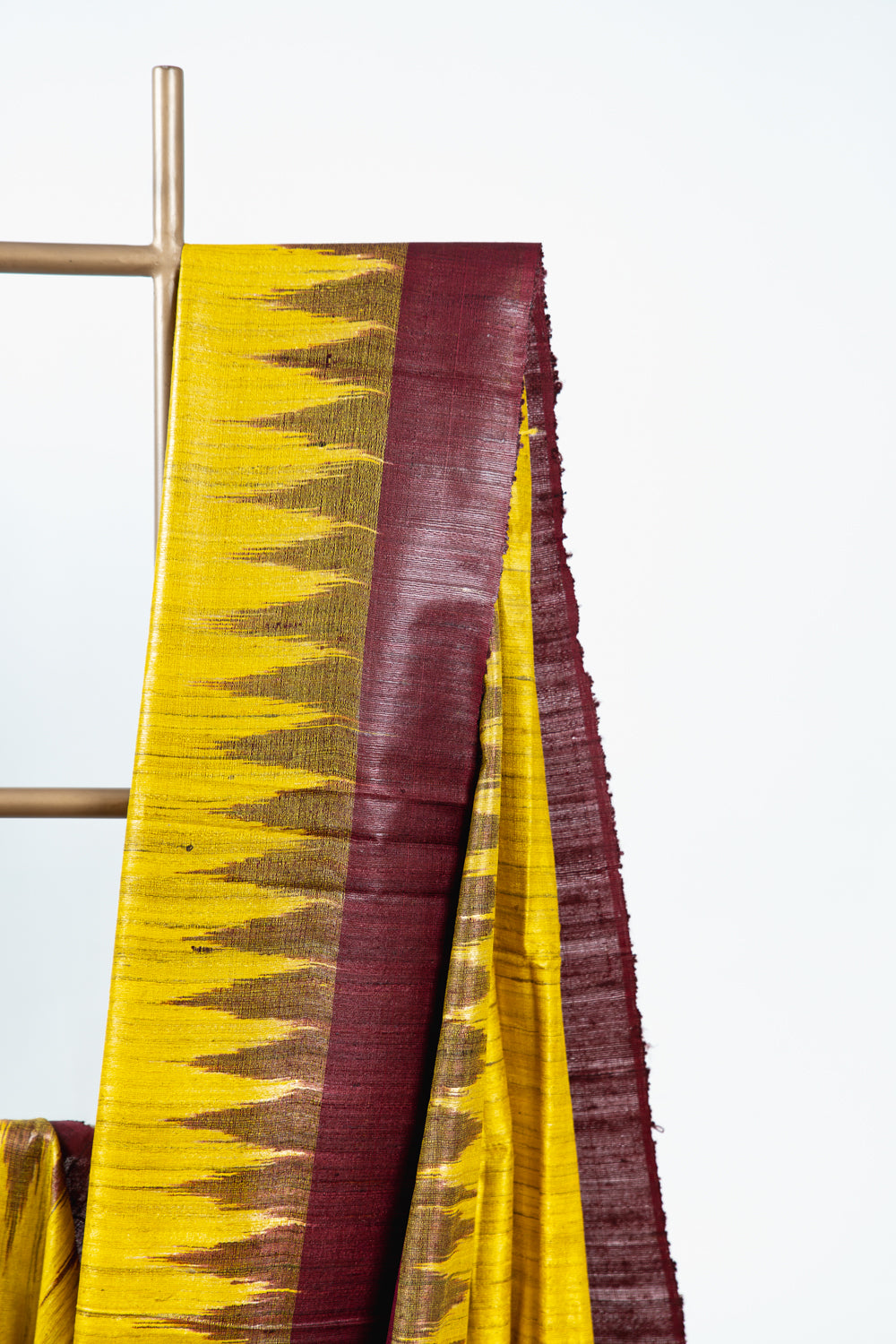 Mustard Yellow Tussar Silk Saree with Brown Temple Border