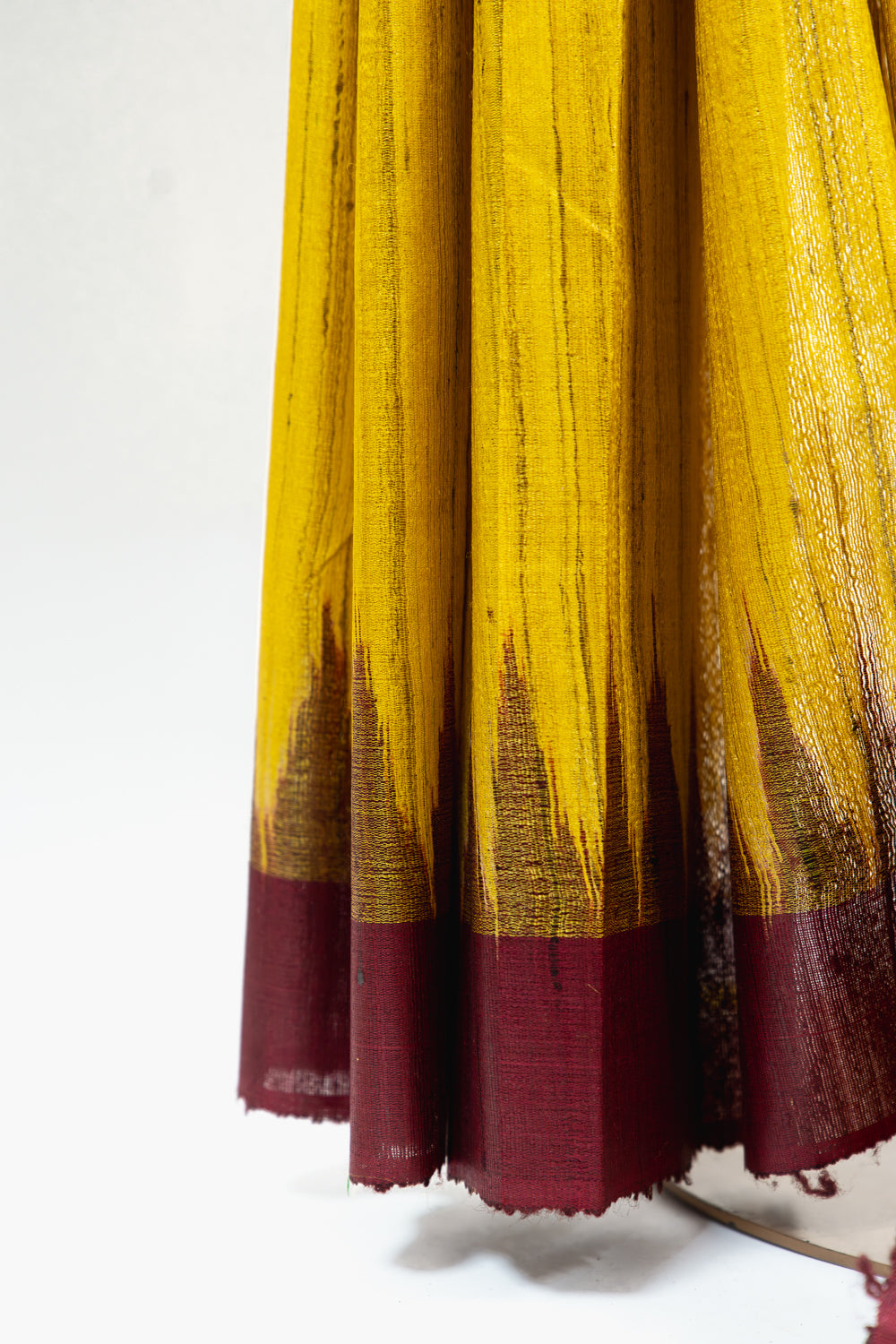 Mustard Yellow Tussar Silk Saree with Brown Temple Border