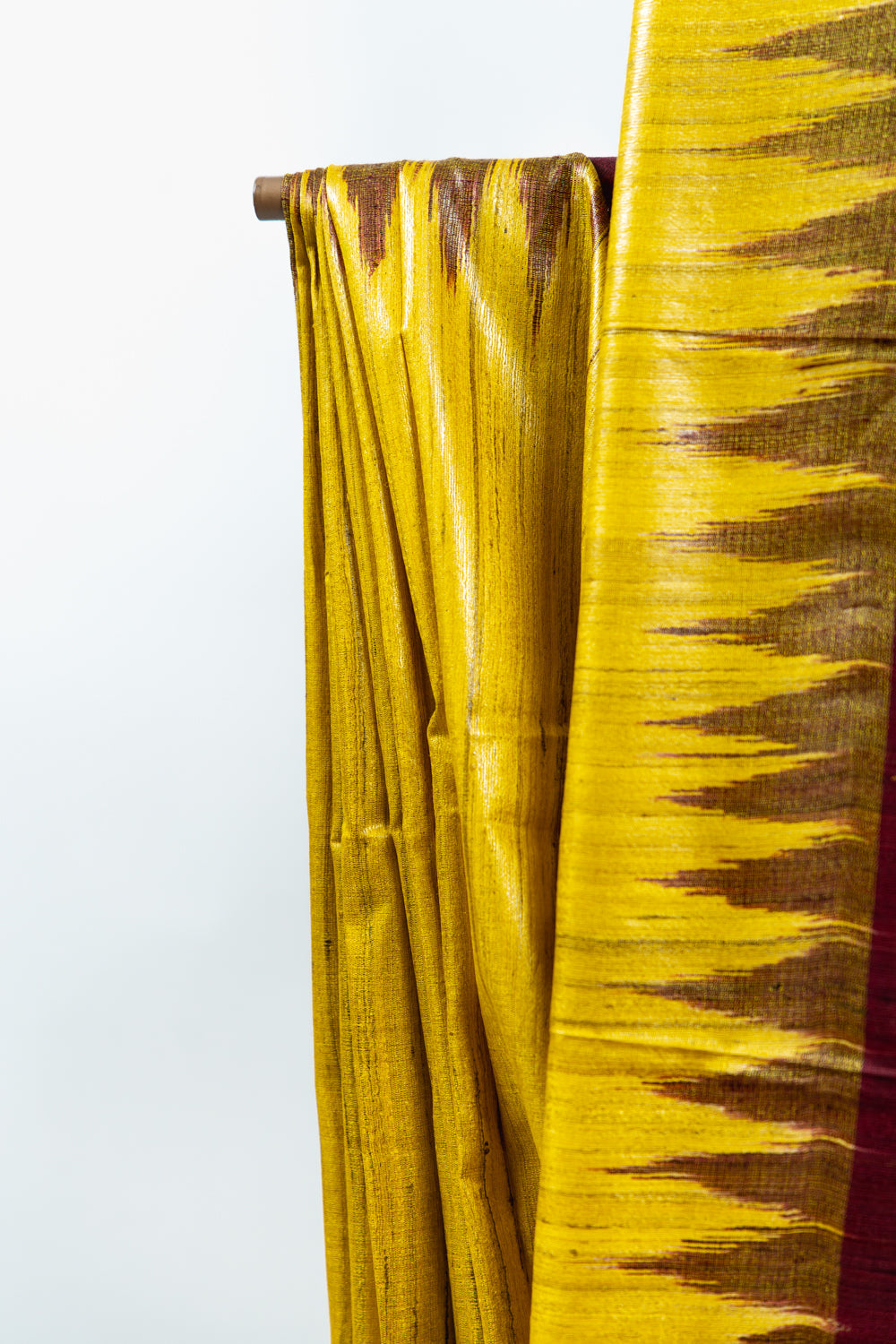 Mustard Yellow Tussar Silk Saree with Brown Temple Border