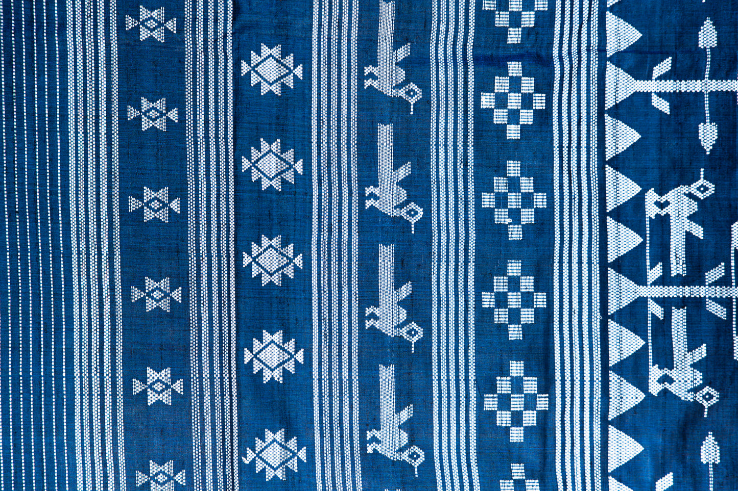 Midnight Navy Tussar Silk Saree with Vertical Fish Ikat