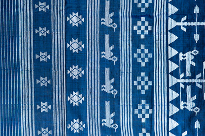 Midnight Navy Tussar Silk Saree with Vertical Fish Ikat