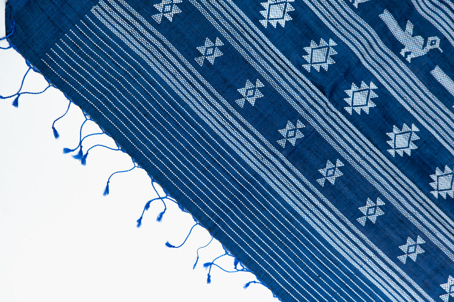 Midnight Navy Tussar Silk Saree with Vertical Fish Ikat